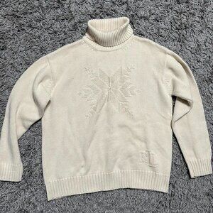 Ralph Lauren Turtle Neck Cream Snowflake Sweater Size M Petite